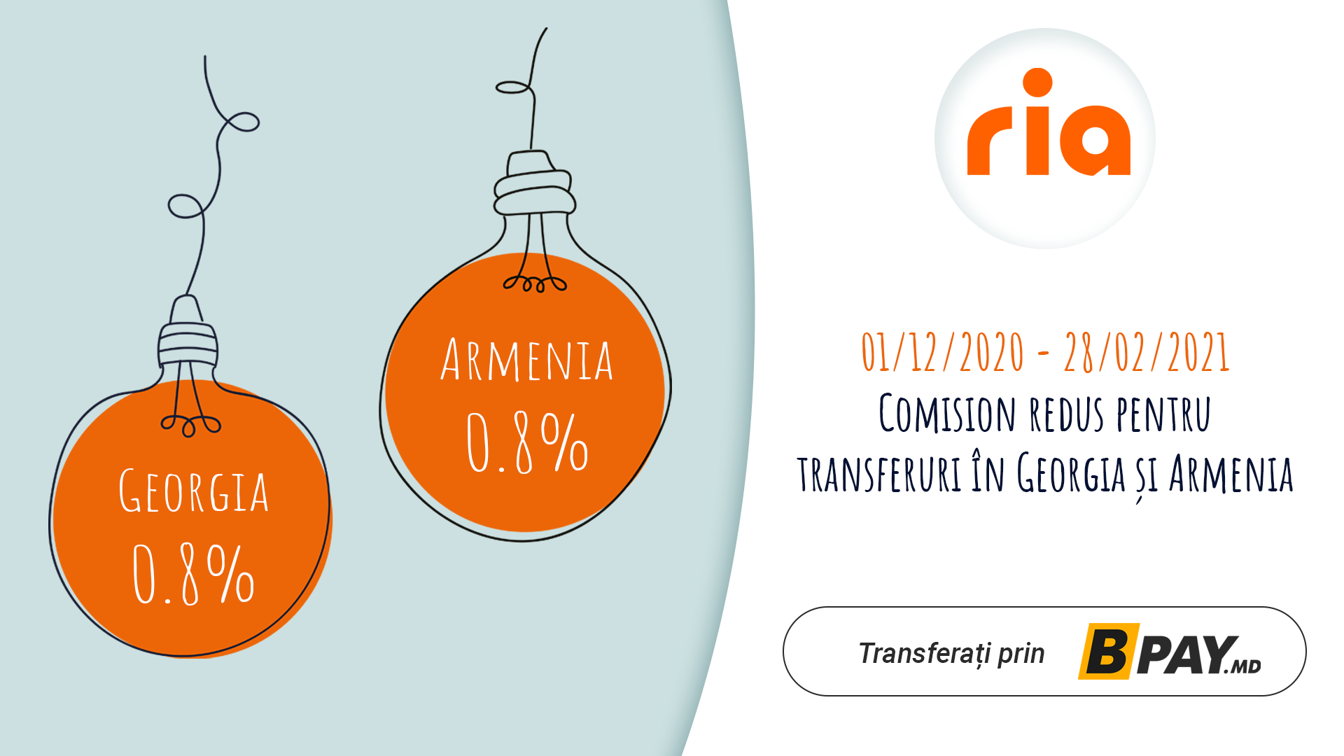 📢 PROMOȚIE de la RIA: Comision redus pentru transferuri de bani către Georgia și Armenia