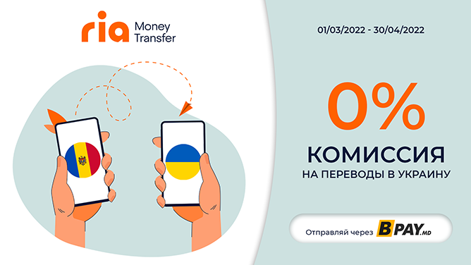 Комиссия 0% на денежные переводы в Украину через RIA